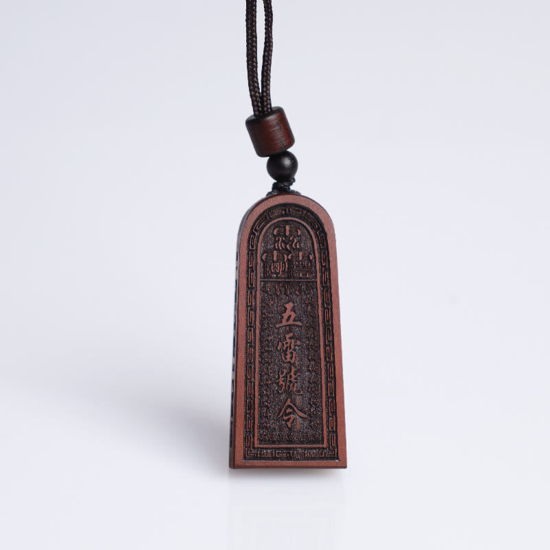 Wear FengShui Lightning Struck Jujube Wood Taoist Five Thunder Order Luck Protection Necklace Pendant