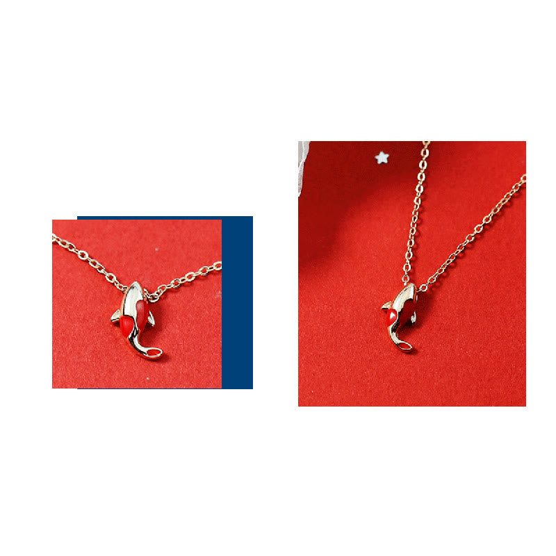 Wear FengShui Copper Koi Fish Wealth Necklace Pendant Red Rope Bracelet Earrings Set