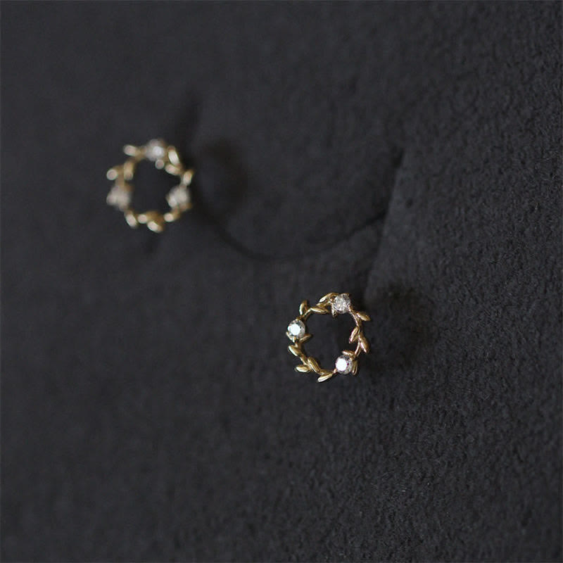 Wear FengShui 925 Sterling Silver Posts Copper Metal Tiny Wreath Stud Blessing Flower Earrings