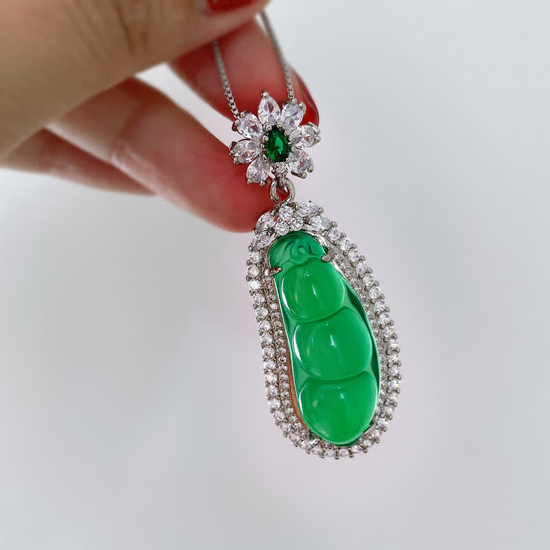 Wear FengShui Fortune Bean Cyan Jade Luck Necklace Pendant