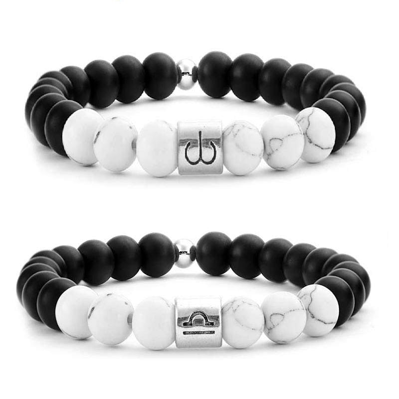 Wear FengShui 12 Constellations of the Zodiac Natural Frosted Stone White Turquoise Bead Fortune Bracelet