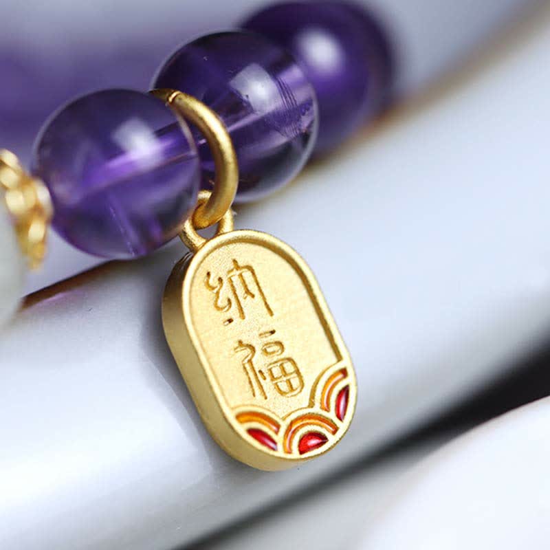 Wear FengShui Natural Amethyst Crystal Hetian Jade Healing Charm Bracelet