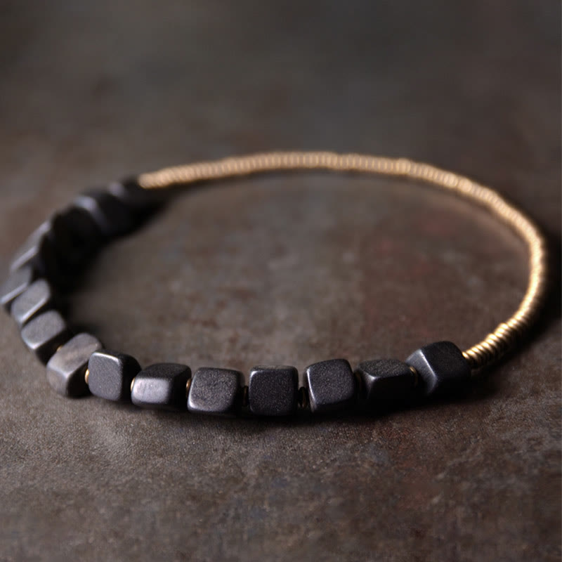 Wear FengShui Tibetan Ebony Wood Copper Peace Double Wrap Bracelet