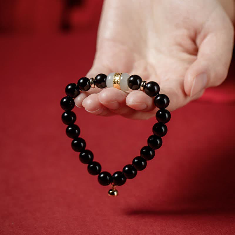 Wear FengShui Black Obsidian Jade Om Mani Padme Hum Strength Couple Magnetic Bracelet