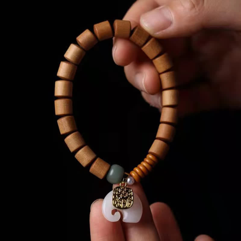 Wear FengShui Sandalwood Jade Elephant Protection Bracelet