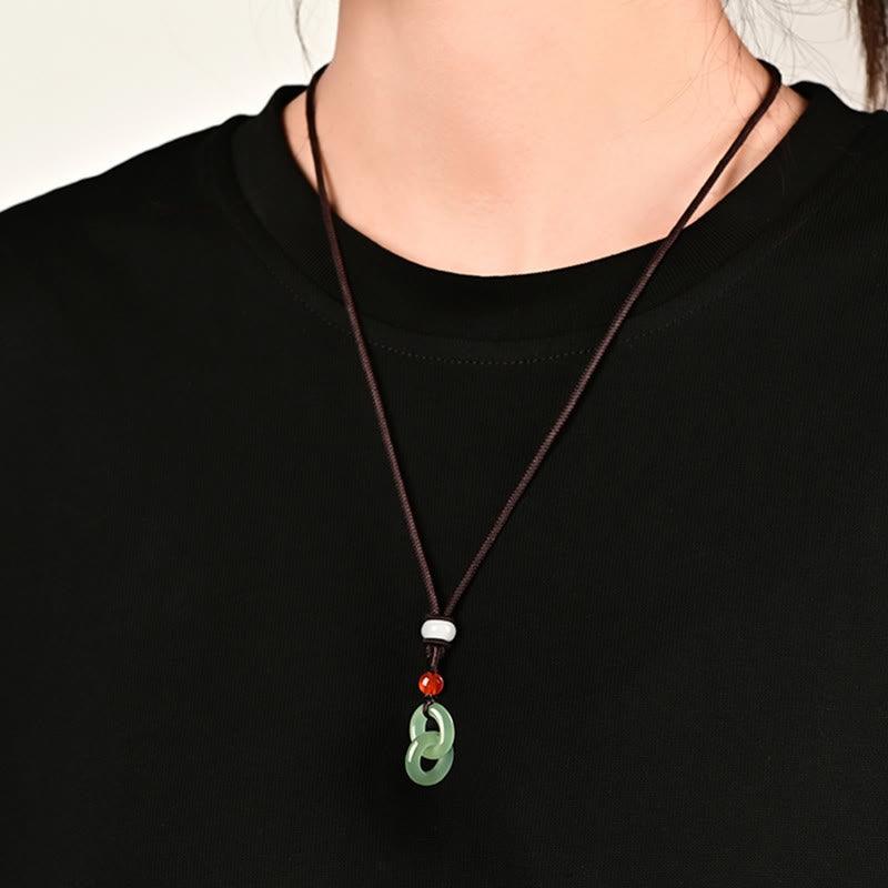Wear FengShui Natural Hetian Cyan Jade White Jade Double Peace Buckle Success Necklace Pendant