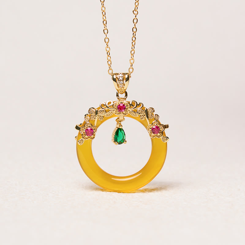 Wear FengShui Green Chalcedony Peace Buckle Design Strength Necklace Pendant