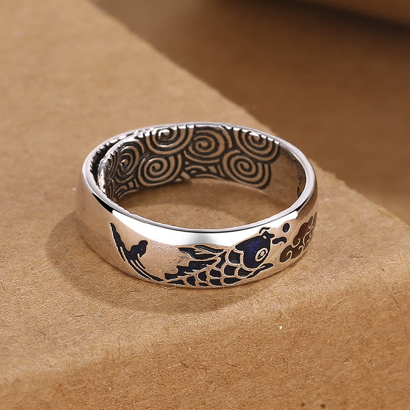Wear FengShui Koi Fish Auspicious Cloud Design Luck Wealth Ring