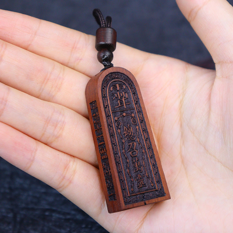 Wear FengShui Lightning Struck Jujube Wood Taoist Five Thunder Order Luck Protection Necklace Pendant