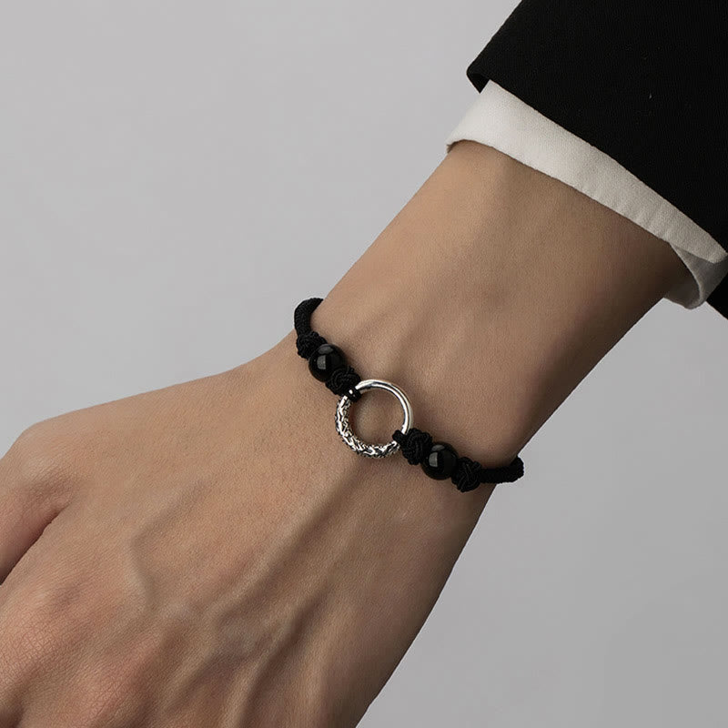 Wear FengShui 925 Sterling Silver Black Onyx Peace Buckle Protection Bracelet