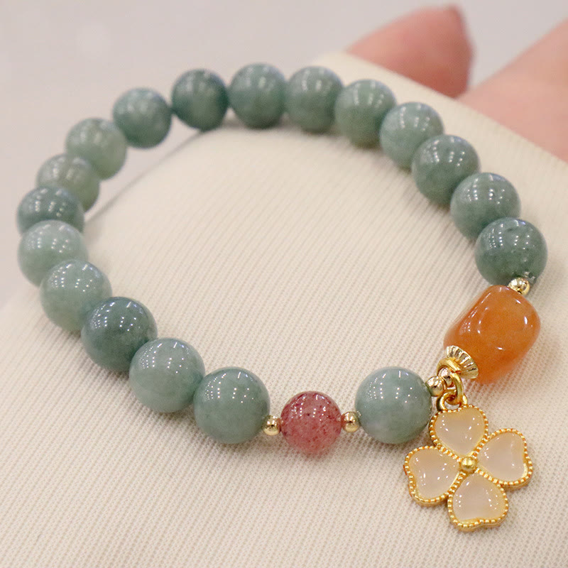 Wear FengShui Jade Four Leaf Clover Charm Prosperity Bracelet