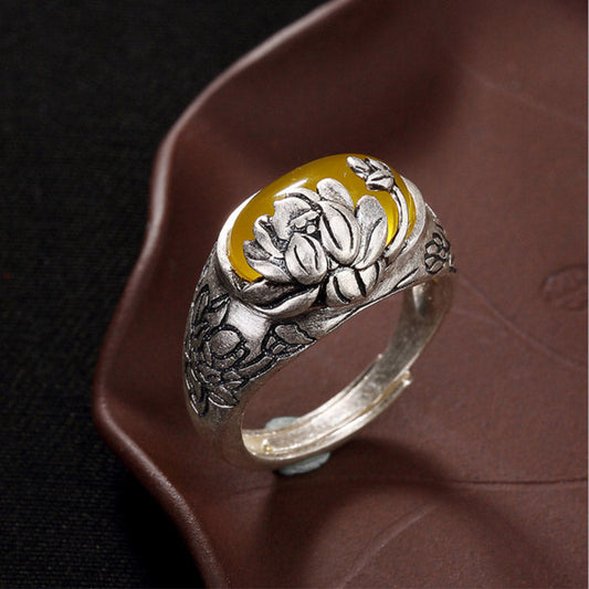 Wear FengShui Citrine Lotus Blessing Protection Adjustable Ring