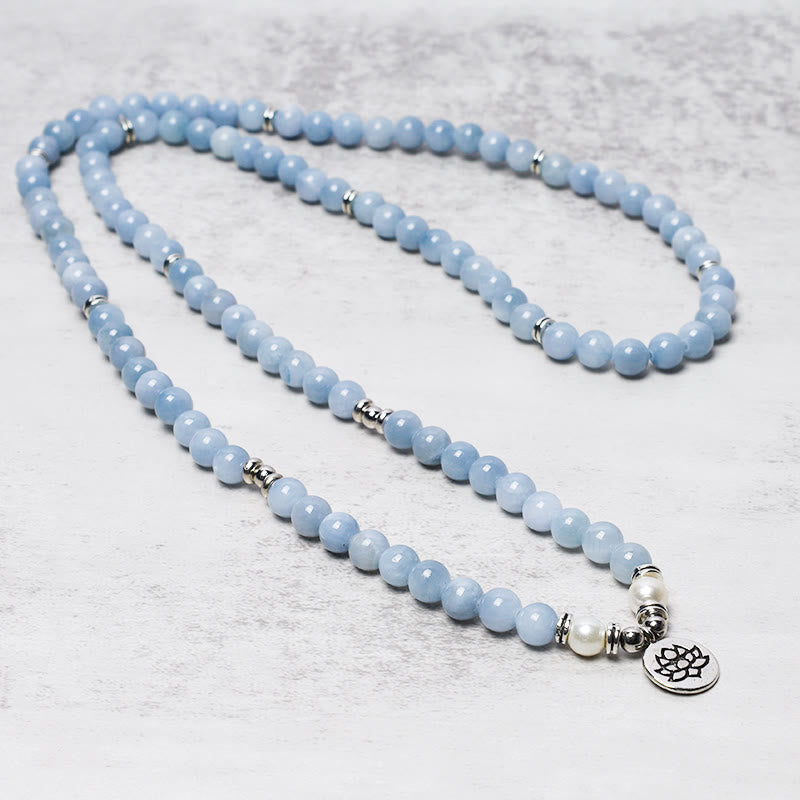 Wear FengShui 108 Mala Beads Aquamarine Healing Bracelet