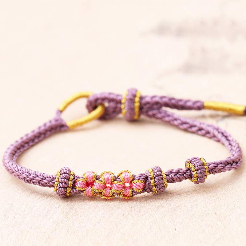 Wear FengShui Handmade Three Peach Blossoms Luck Eight Strands Braided String Bracelet