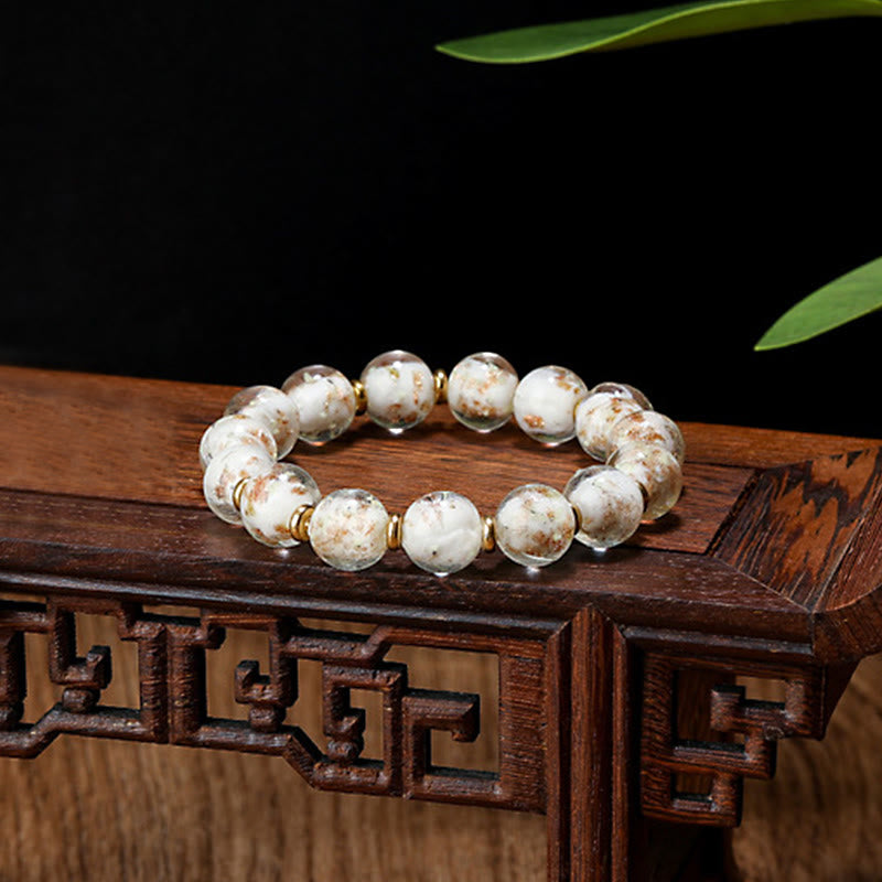 Wear FengShui Gold Swallowing Beast Family Charm Luminous Fluorescent Liuli Glass Bead Success Bracelet