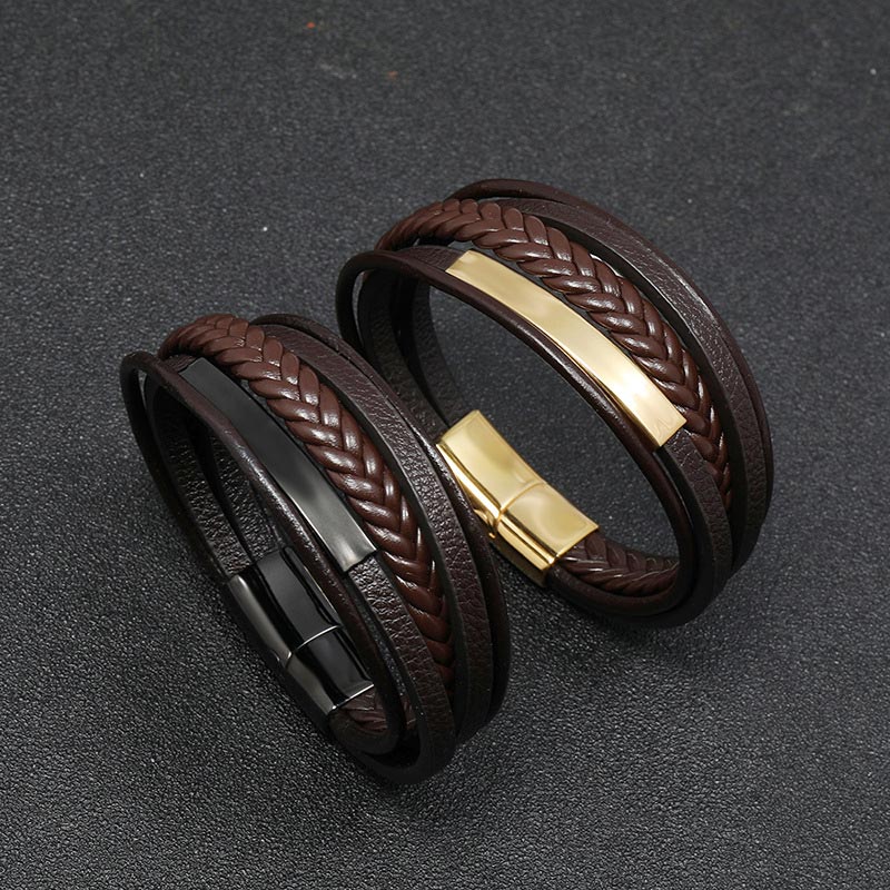 Wear FengShui Simple Design Titanium Steel Leather Luck Bracelet