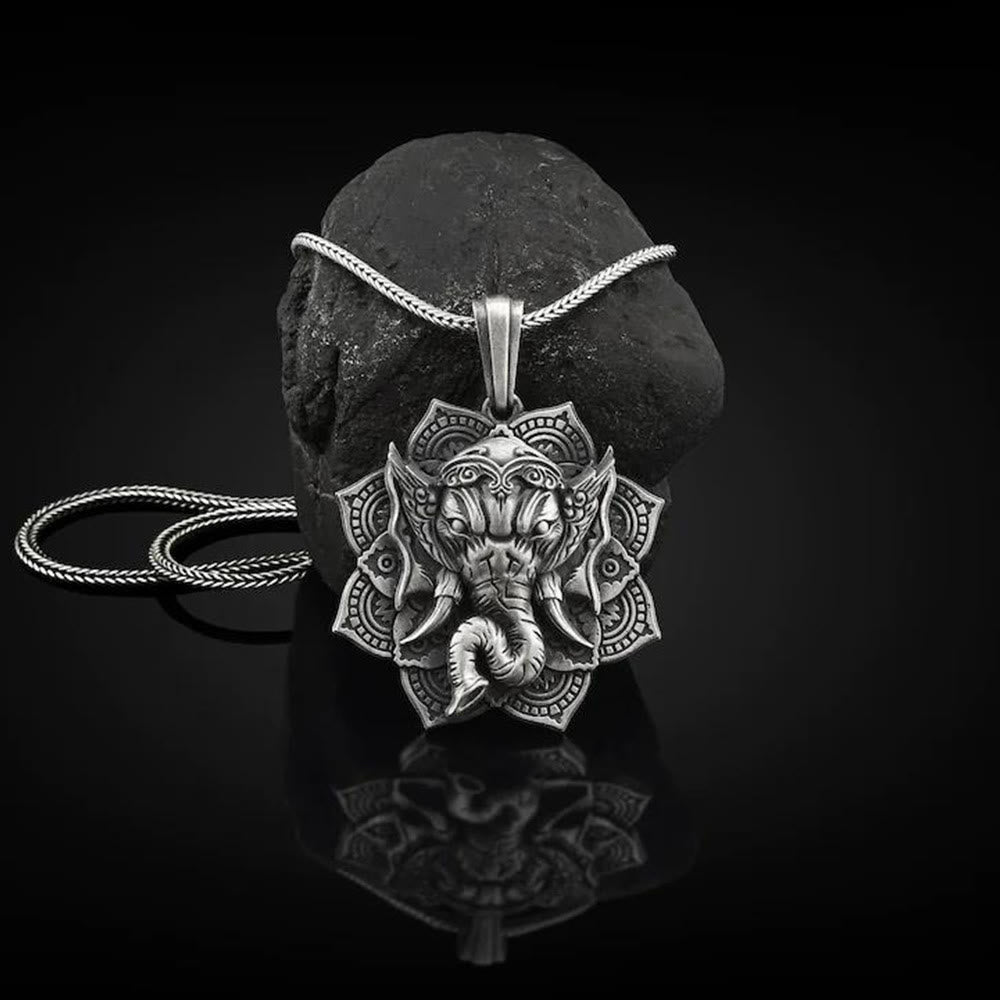 Wear FengShui Pure Tin Ganesh Ganpati Elephant Protection Amulet Necklace Pendant