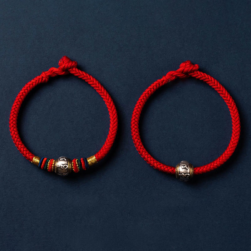 Wear FengShui 925 Sterling Silver Tibet Handmade Om Mani Padme Hum Luck Protection King Kong Knot Braided Bracelet