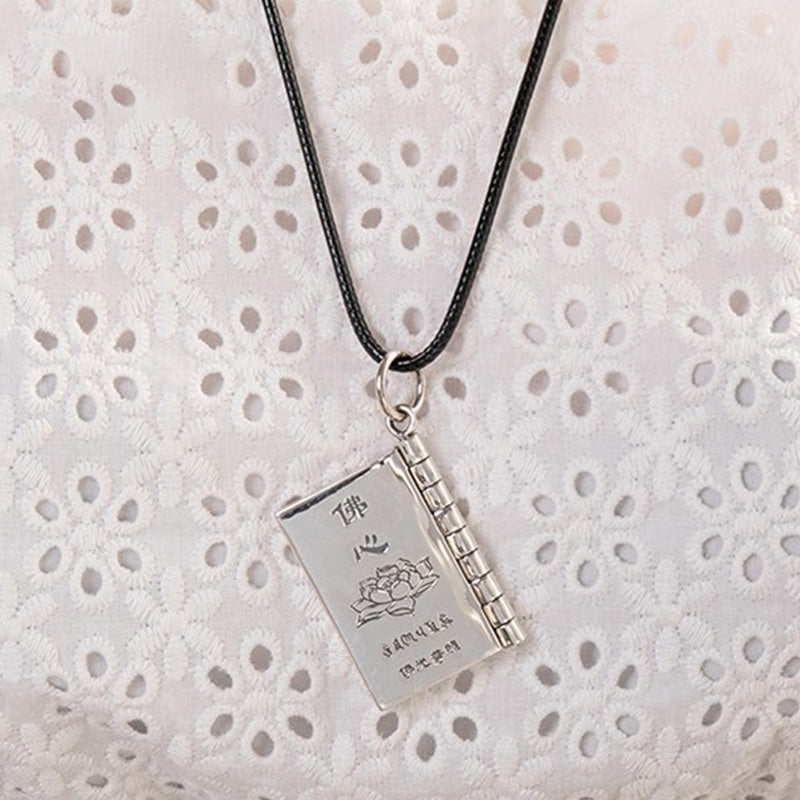 Wear FengShui 990 Sterling Silver Heart Sutra Great Compassion Shurangama Mantra Lotus Vajra Peace Necklace Pendant