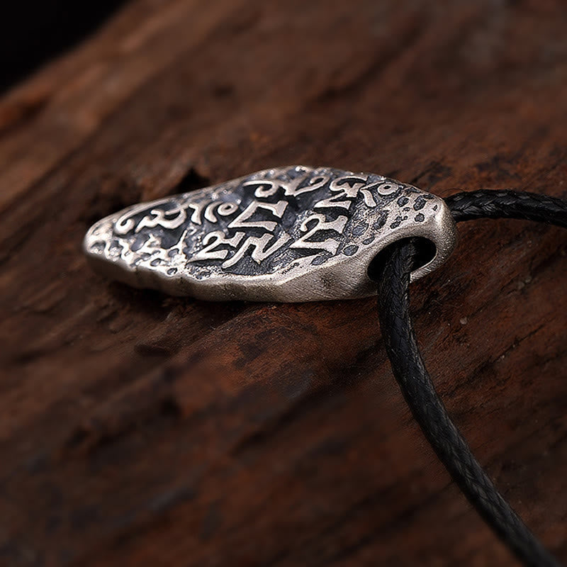 Wear FengShui Tibetan 925 Sterling Silver Om Mani Padme Hum Dorje Vajra Engraved Strength Necklace Pendant