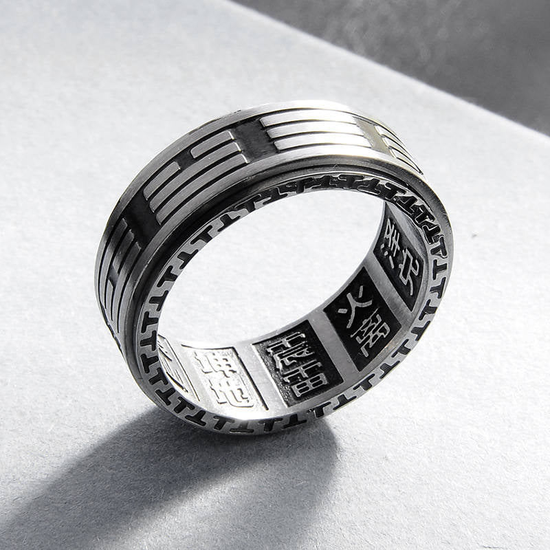 Wear FengShui Bagua Yin Yang Titanium Steel Balance Rotatable Ring