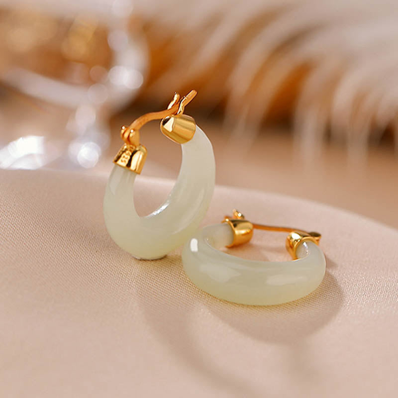 Wear FengShui Round Jade Cyan Jade Prosperity Luck Drop Earrings