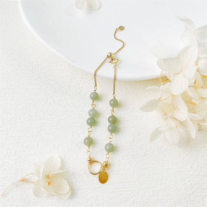Wear FengShui Unique Natural Hetian Jade 14K Gold filled Luck Beaded Bracelet