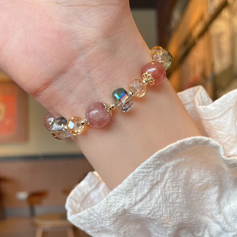 Wear FengShui Natural Strawberry Quartz Colorful Crystal Positive Bracelet