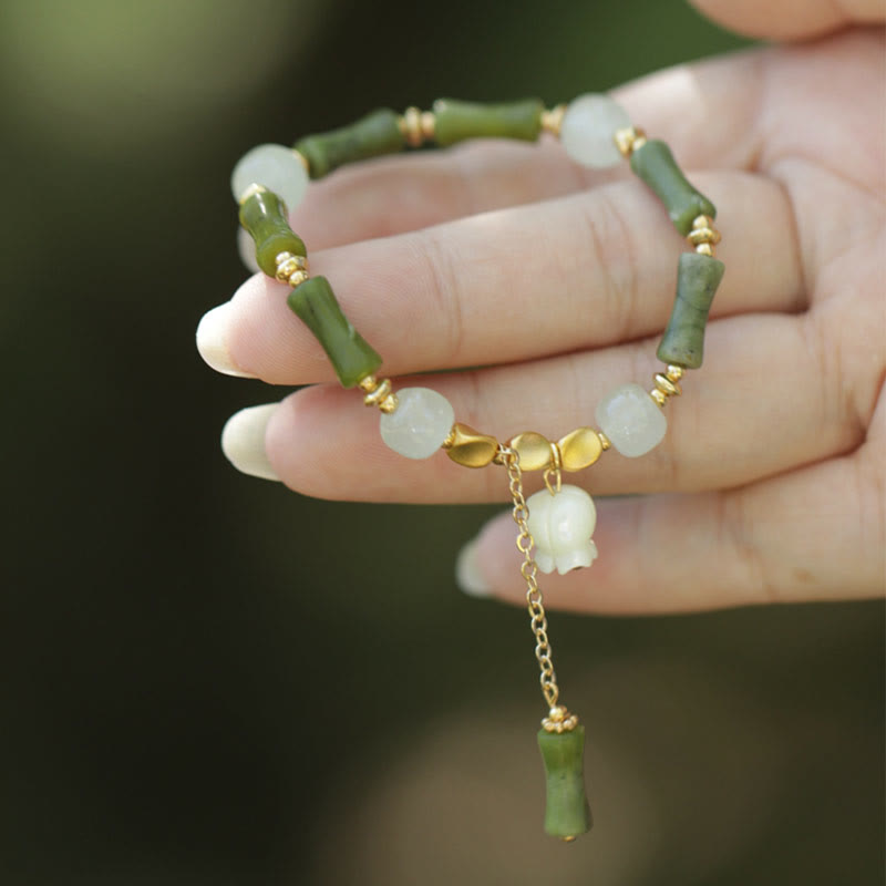 Wear FengShui Green Bamboo Jade Lily of the Valley Wealth Bracelet
