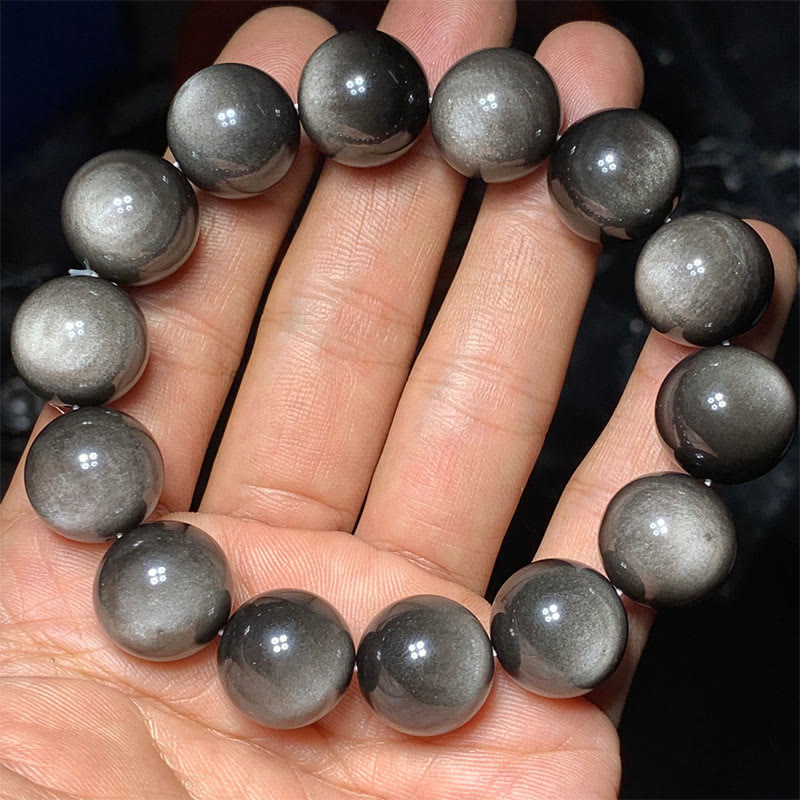 Wear FengShui Natural Silver Sheen Obsidian Soothing Protection Bracelet