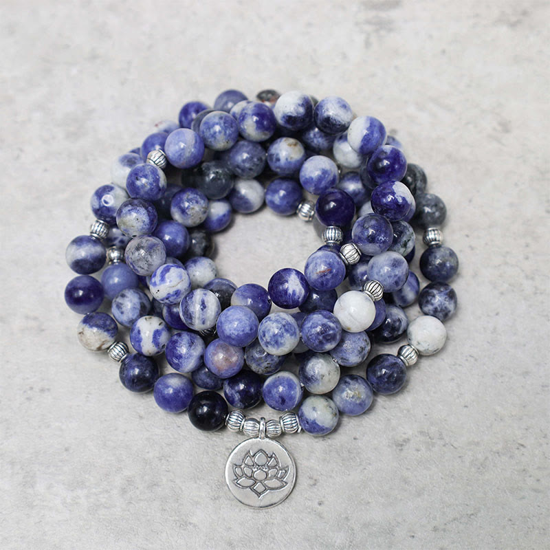 Wear FengShui Natural Blue Aventurine Lotus Peace Necklace Bracelet
