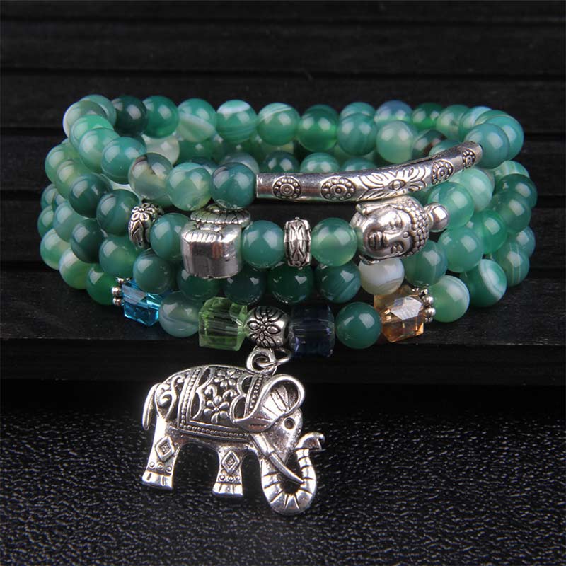Wear FengShui Natural Agate Elephant Buddha Hope Bracelet