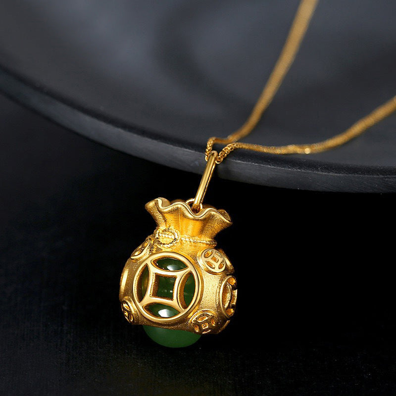 Wear FengShui  Auspicious Feng Shui Money Bag Jade Pendant Necklace