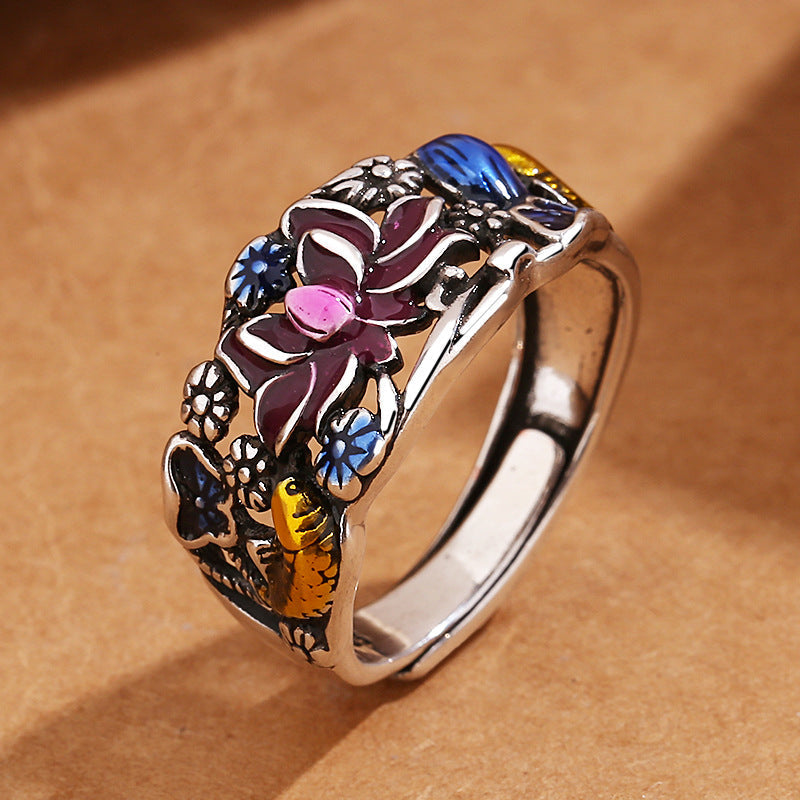 Wear FengShui Koi Fish Lotus Flower Leaf Design Luck Wealth Ring