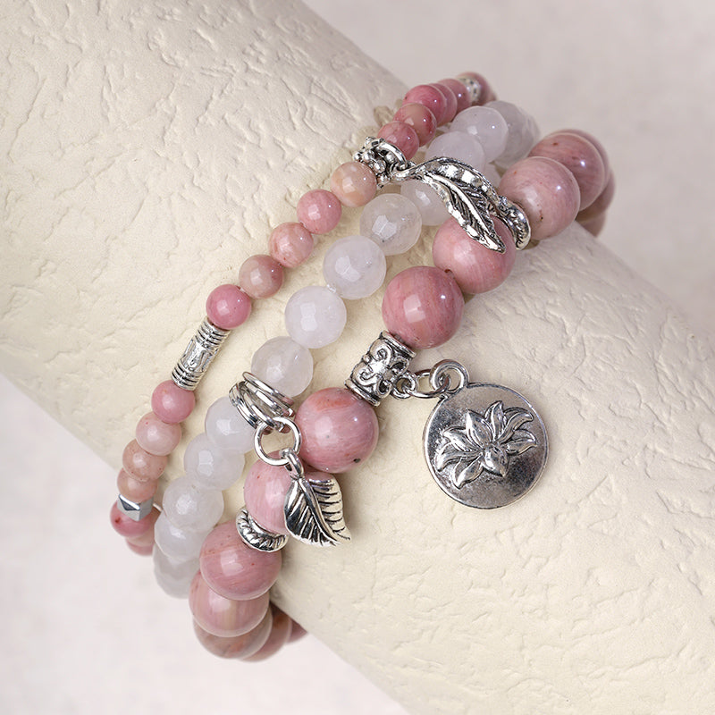 Wear FengShui 3PCS Natural Quartz Crystal Beaded Healing Energy Lotus Bracelet