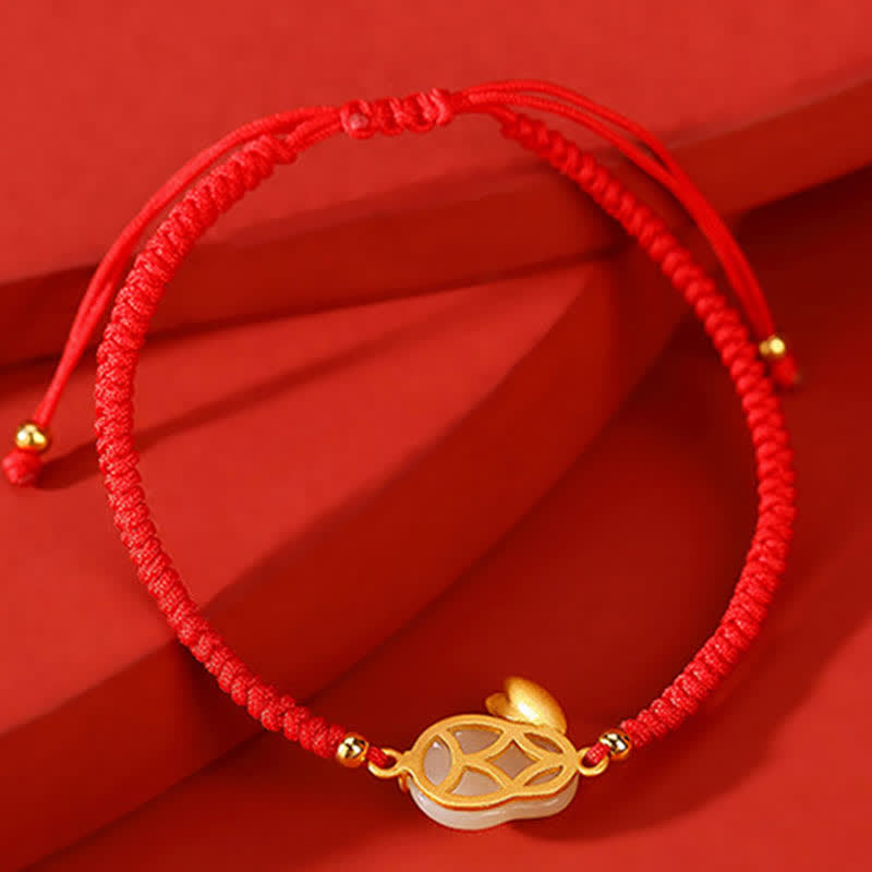 Wear FengShui 925 Sterling Silver Year of the Rabbit Hetian White Jade Luck Red String Protection Bracelet