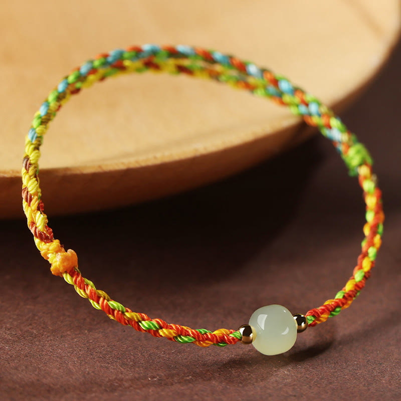 Wear FengShui Colorful Rope Luck Jade Bead Abundance Bracelet