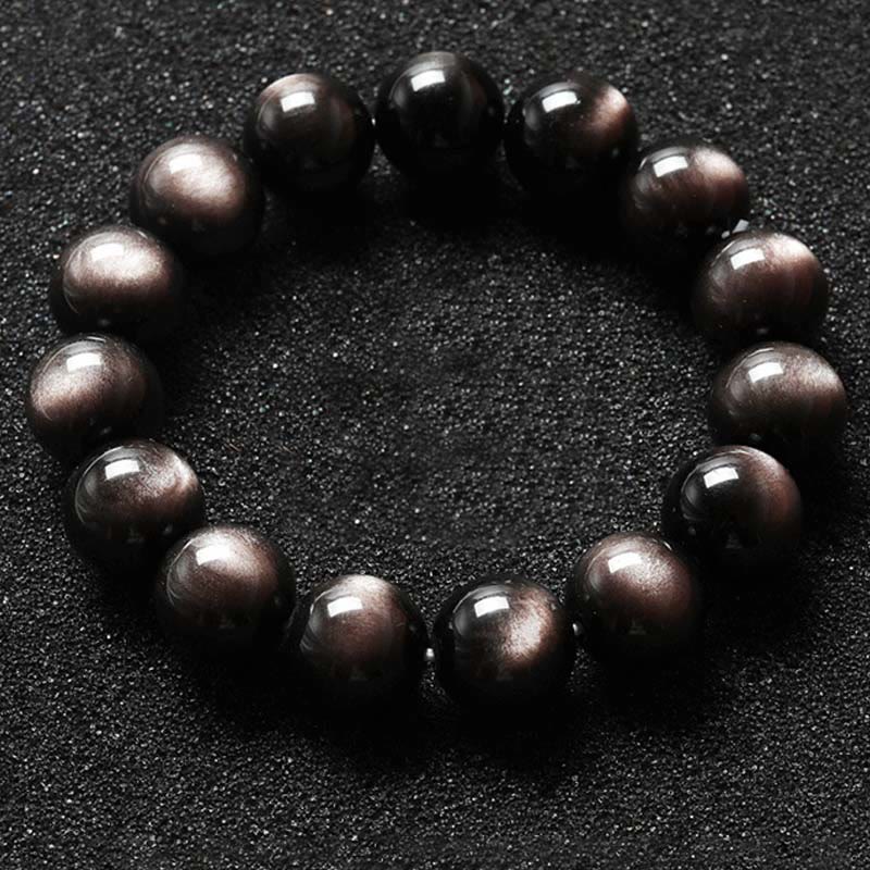 Wear FengShui Natural Silver Sheen Obsidian Soothing Protection Bracelet