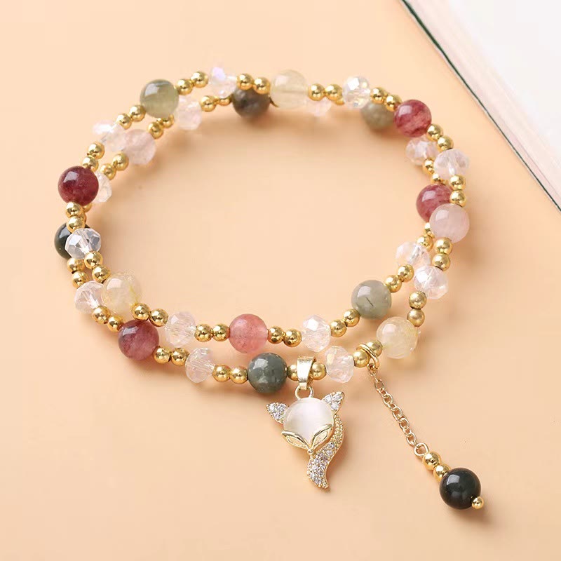 Wear FengShui Multicolored Rutilated Quartz Fox Protection Double Wrap Bracelet