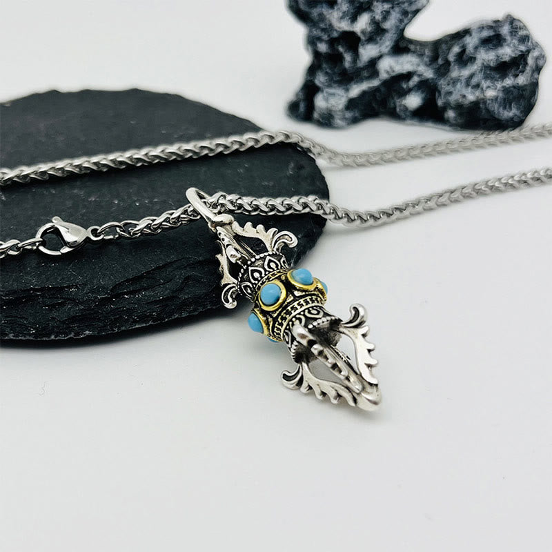 Wear FengShui Tibet Vajra Dorje Pattern Copper Luck Wealth Metal Necklace Pendant
