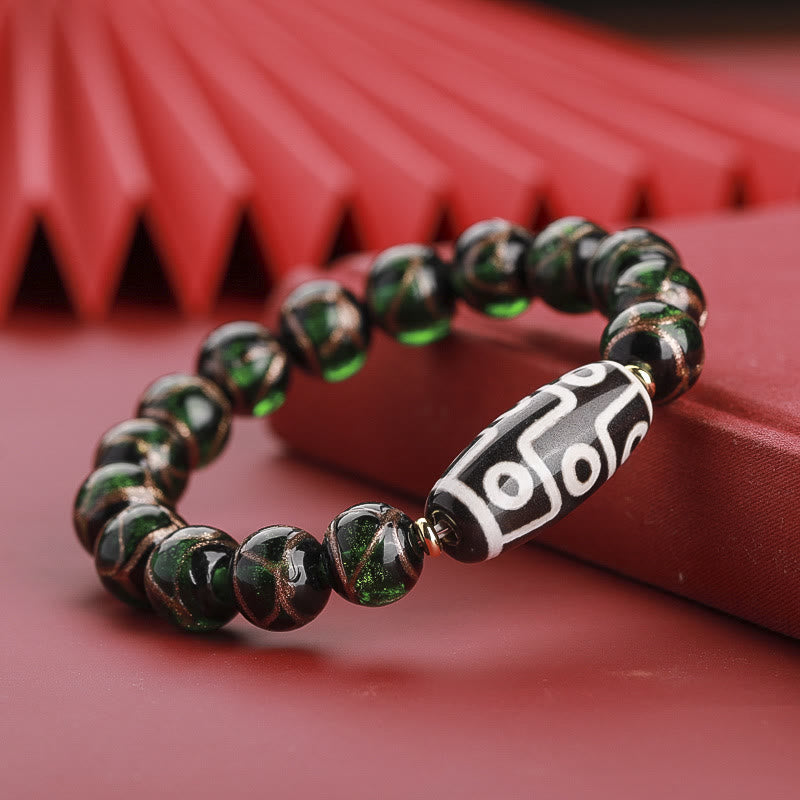 Wear FengShui Tibetan Nine-Eye Dzi Bead Three-eyed Dzi Bead Liuli Glass Bead Wealth Bracelet