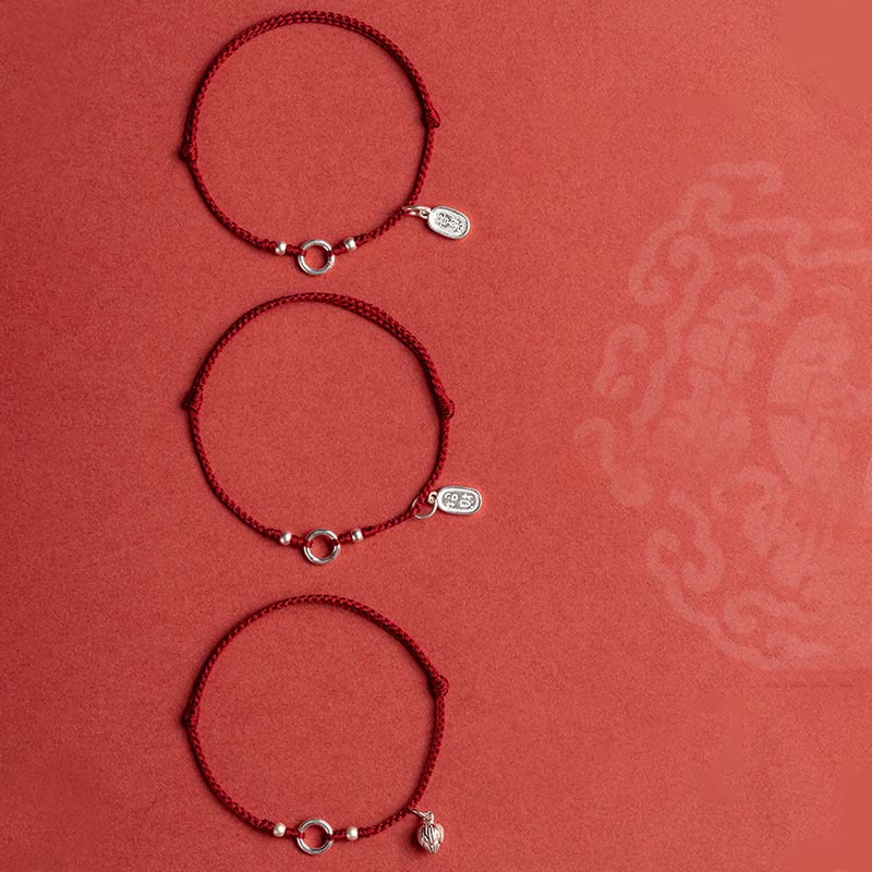 Wear FengShui 925 Sterling Silver Lucky Fortune Peace Joy Lotus Peace Buckle Red String Bracelet