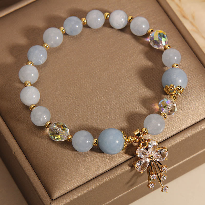 Wear FengShui Aquamarine Pink Crystal Healing Zircon Butterfly Charm Bracelet