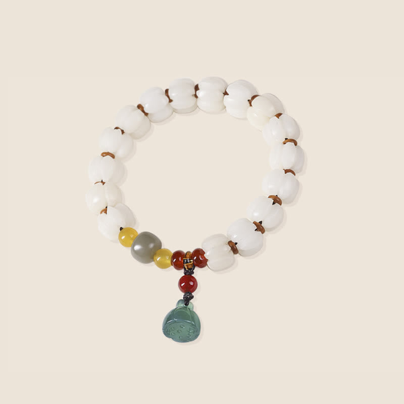 Wear FengShui Natural Bodhi Seed Red Agate Bodhi Calm Harmony Engraved Pumpkin Bead Lotus Bracelet