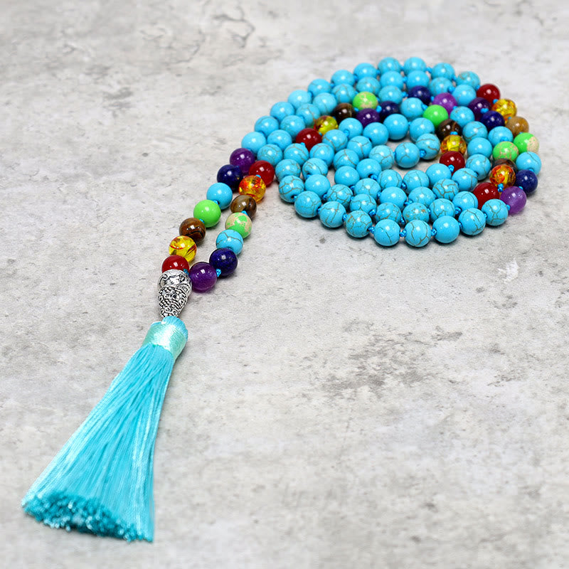 Wear FengShui 108 Mala Turquoise Beads Yoga Meditation Prayer Beads Necklace