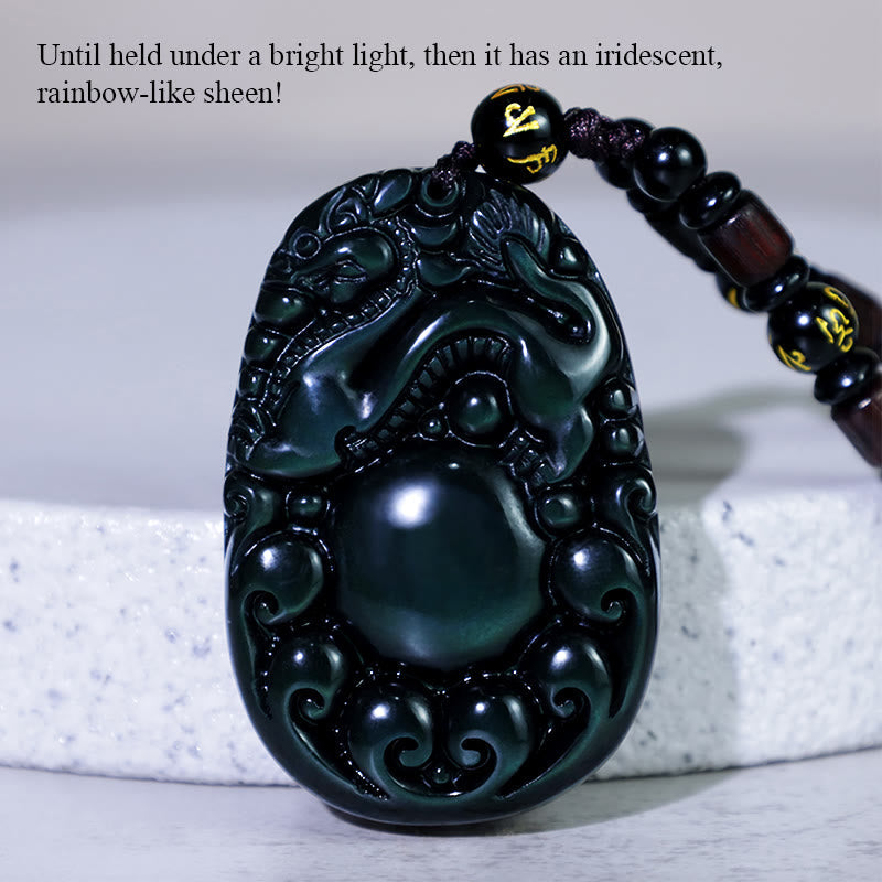 Wear FengShui Tibetan Positive Rainbow Obsidian PiXiu Necklace