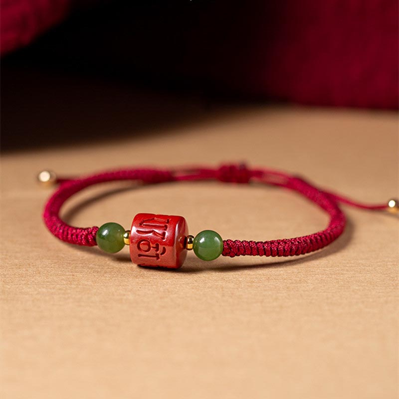 Wear FengShui Tibetan Cinnabar Om Mani Padme Hum Engraved Blessing Braided Rope Bracelet