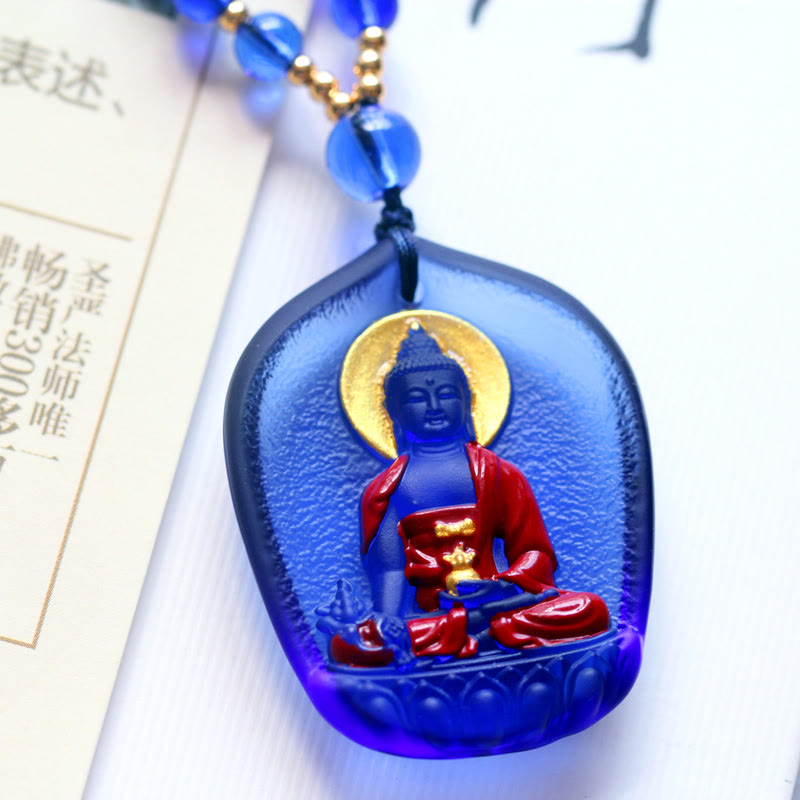 Wear FengShui Tibet Medicine Buddha Liuli Crystal Compassion Necklace Pendant