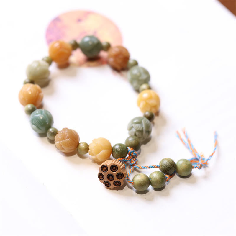 Wear FengShui Bodhi Seed Lotus Green Sandalwood Wisdom Harmony Bracelet