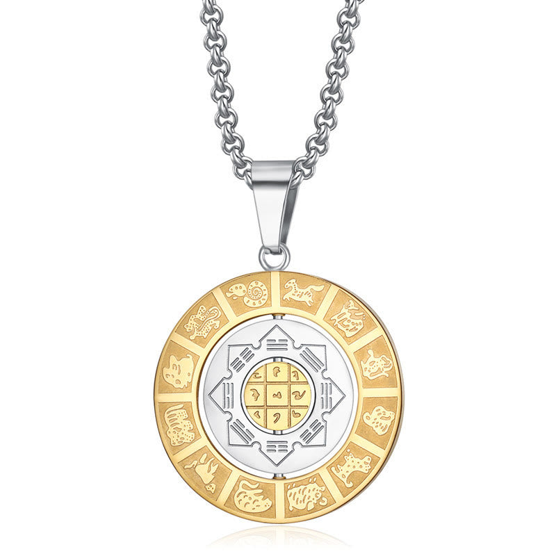 Wear FengShui Chinese Zodiac Nine Palaces Eight Diagrams Bagua Amulet Harmony Necklace Rotatable Pendant